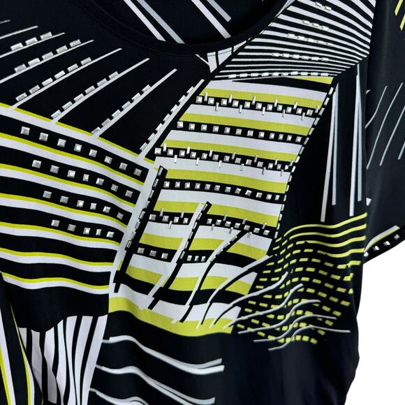 JM Collection Black Green Studded Short Kimono Sleeve Jersey Knit Blouse Size S - Picture 3 of 6